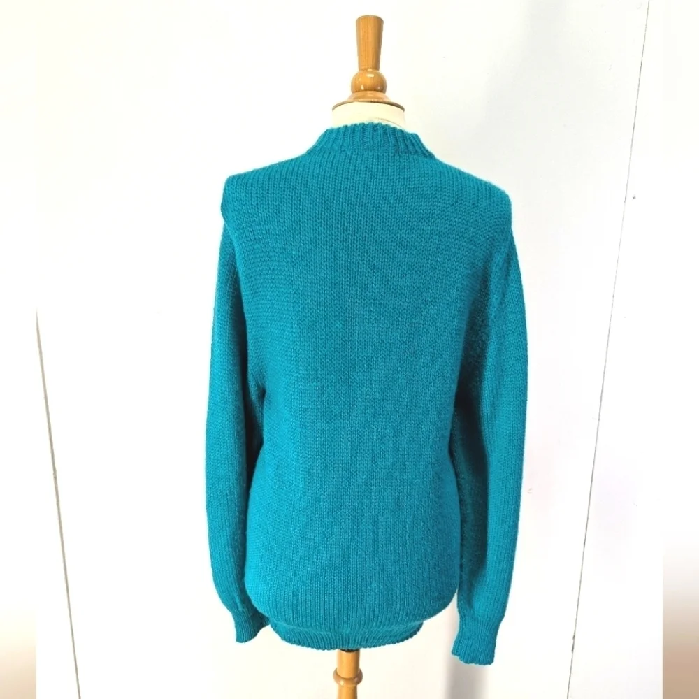 Vintage Glen Carron Koala Bear Teal Wool Sweater L Long New Zealand Handmade